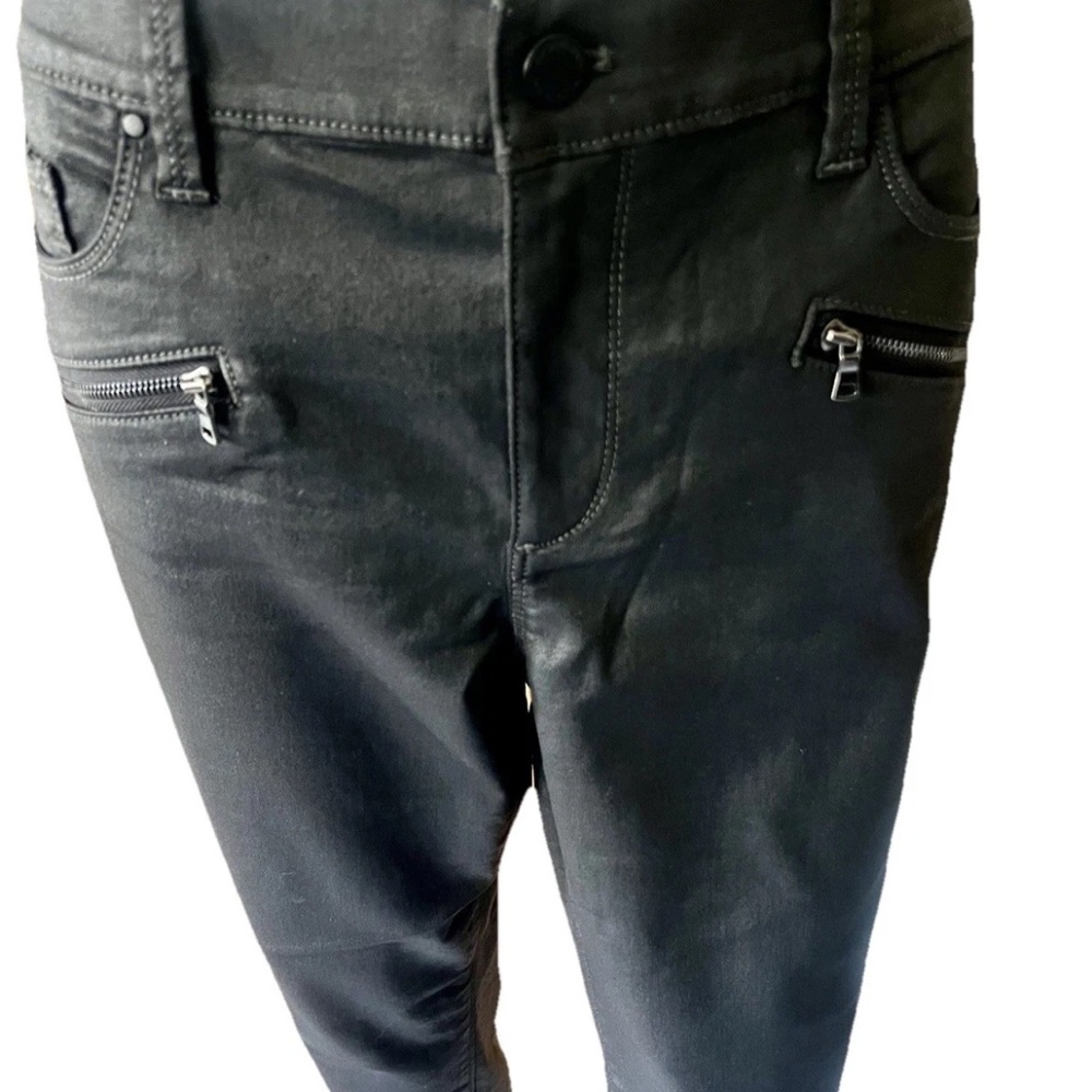 Ann Taylor Black Skinny Jeans Coated Denim Modern Moto Punk Goth Zippers
